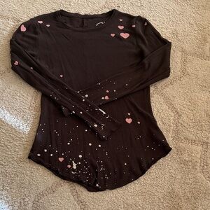 Chaser Black Long Sleeve Top with Pink Heart Details